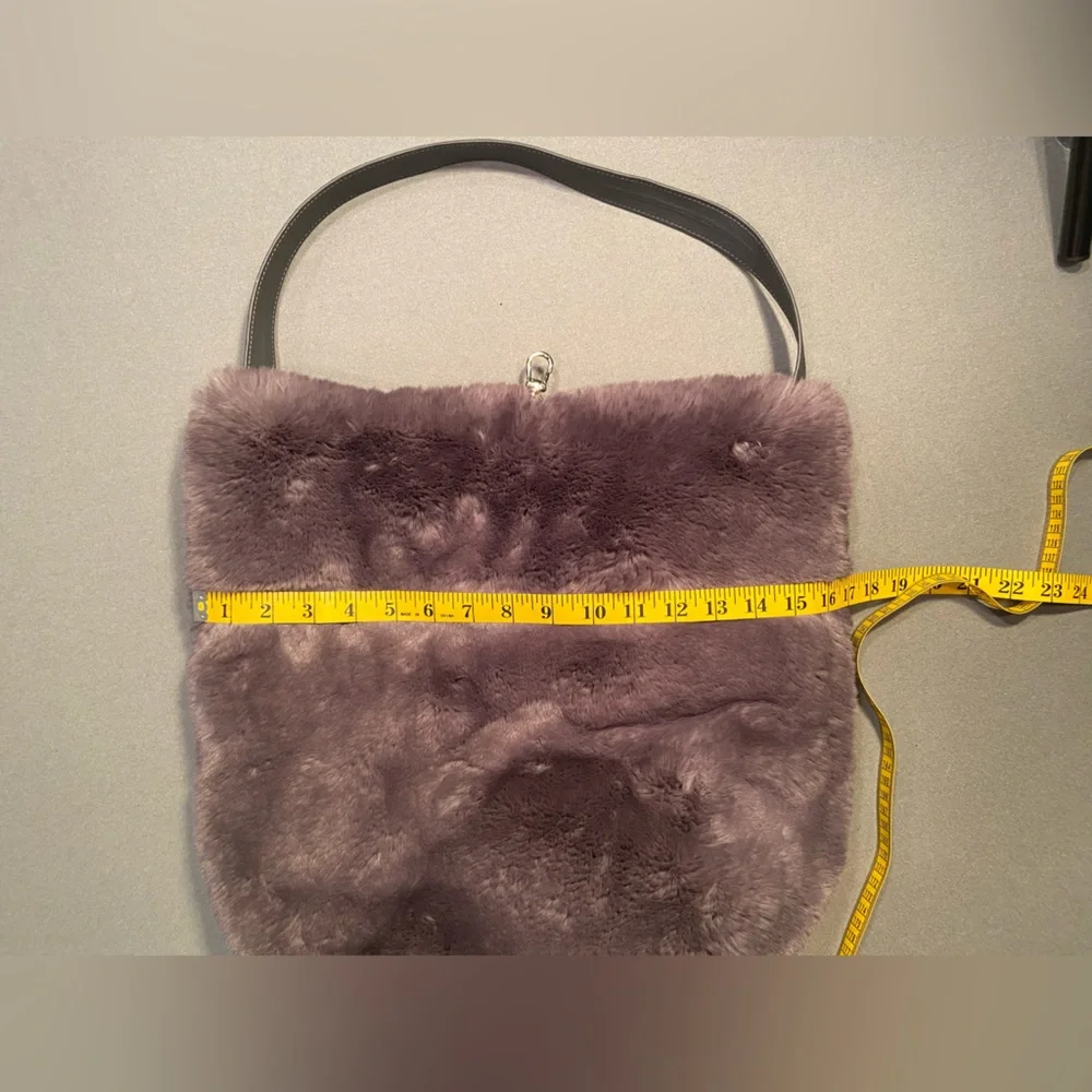 Evelyne Prelonge‎ Faux Fur Shoulder Bag with Pom Pom and Leather Strap Handle